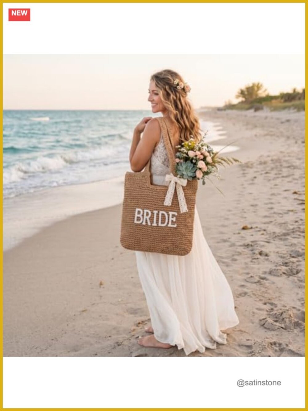 BRIDE Straw Tote Bag Rhinestone Patch Lace Bow Hair Tie Beach Honeymoon Wedding - Picture 6 of 7